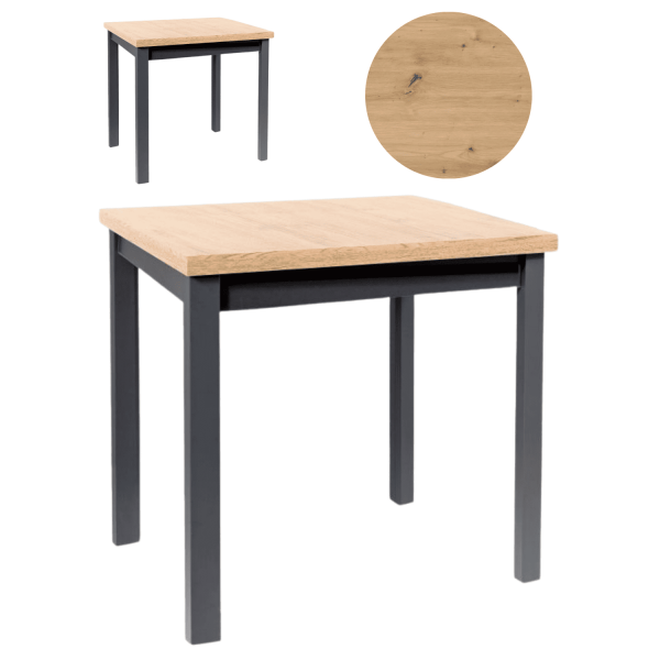 Stół Kwadratowy Dąb Artisan Czarny do Salonu Jadalni Kuchni Loft MADAS