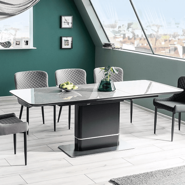 Prostokątny Szary Stół do Salonu Jadalni Rozkładany Ceramiczny Czarny Loft SALLA