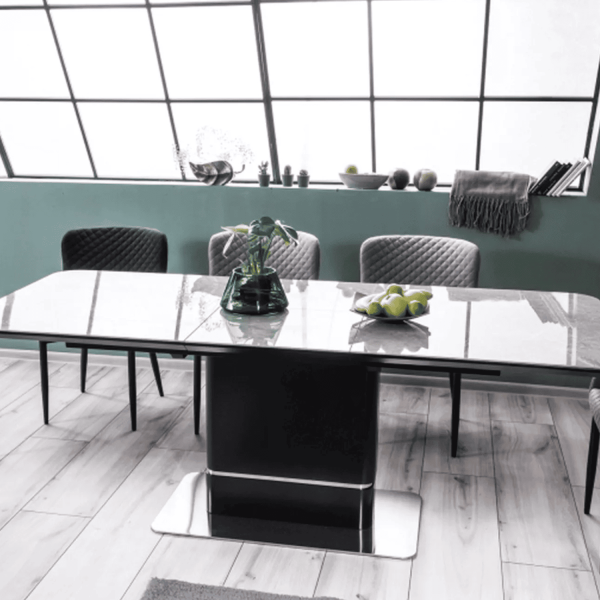 Prostokątny Szary Stół do Salonu Jadalni Rozkładany Ceramiczny Czarny Loft SALLA