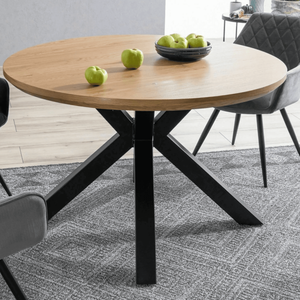 Stół Okrągły do Salonu Jadalni Kuchni Metal Dąb Naturalny Czarny Loft MOSTI
