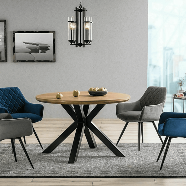 Stół Okrągły do Salonu Jadalni Kuchni Metal Dąb Naturalny Czarny Loft MOSTI