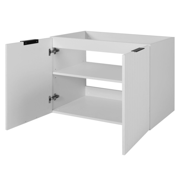 Szafka pod Umywalkę 80 cm Biała FLOW Otwarte Drzwi Front Prawy