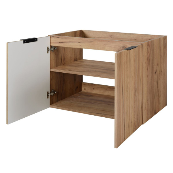 Szafka pod Umywalkę 80 cm Dąb FLOW Front Prawy Otwarte Drzwi