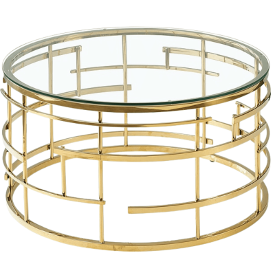 Okrągła Ława Szklana Stolik Kawowy do Salonu Pokoju Złoty Glamour ZAVIA