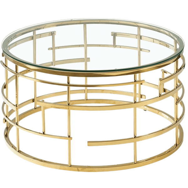 Okrągła Ława Szklana Stolik Kawowy do Salonu Pokoju Złoty Glamour ZAVIA