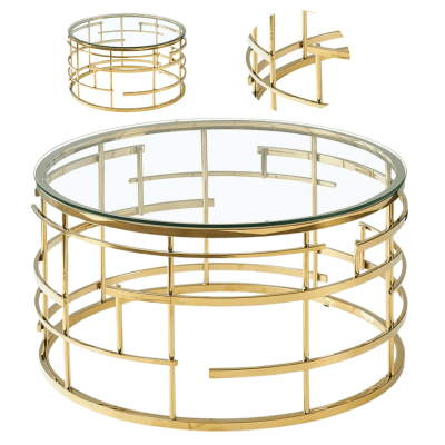 Okrągła Ława Szklana Stolik Kawowy do Salonu Pokoju Złoty Glamour ZAVIA