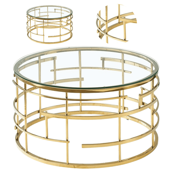 Okrągła Ława Szklana Stolik Kawowy do Salonu Pokoju Złoty Glamour ZAVIA