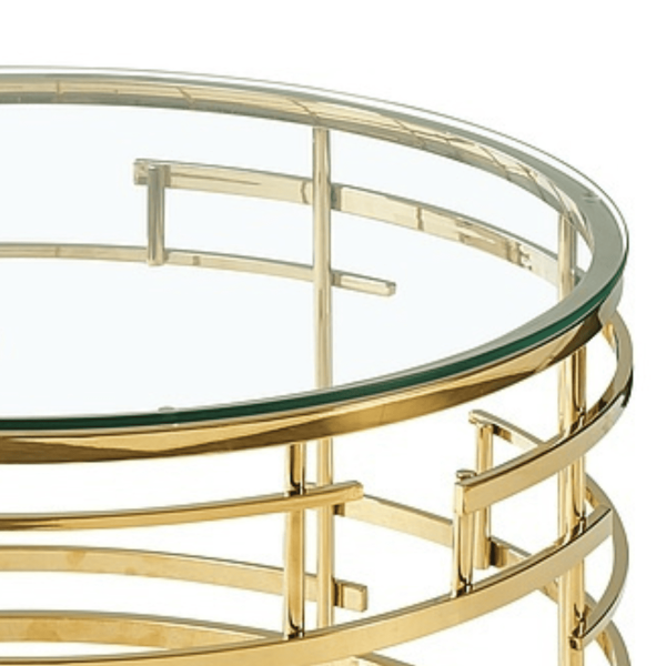 Okrągła Ława Szklana Stolik Kawowy do Salonu Pokoju Złoty Glamour ZAVIA
