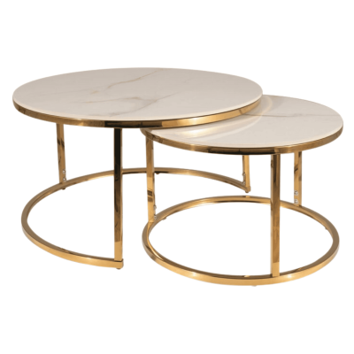 Ceramiczny Zestaw Ław Okrągły do Salonu do Pokoju Stolik Biały Złoty ORFI