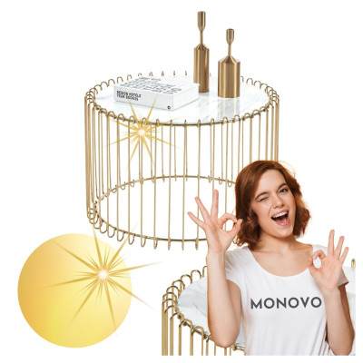 Nowoczesny Stolik Kawowy Okrągły do Salonu Szklany w Stylu Glamour Złoty Biały Marmur IRON
