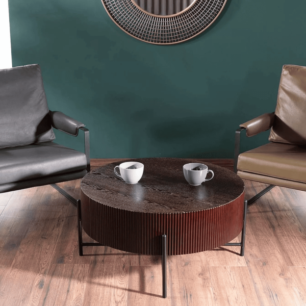 Okrągła Ława do Salonu do Pokoju Orzechowy Czarny Metal Loft OCTA