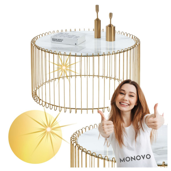 Duży Stolik Kawowy Szklany do Salonu Glamour Biały Marmur Nowoczesny Złoty IRON