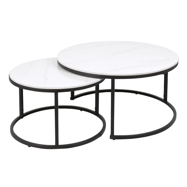 Okrągły Zestaw Ław Ceramicznych do Salonu Pokoju Stolik Kawowy Biały ARANTO