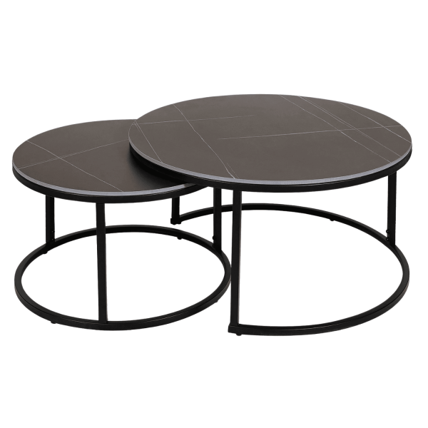 Ceramiczny Zestaw Ław Okrągłych do Salonu Pokoju Stolik Kawowy Czarny ARANTO