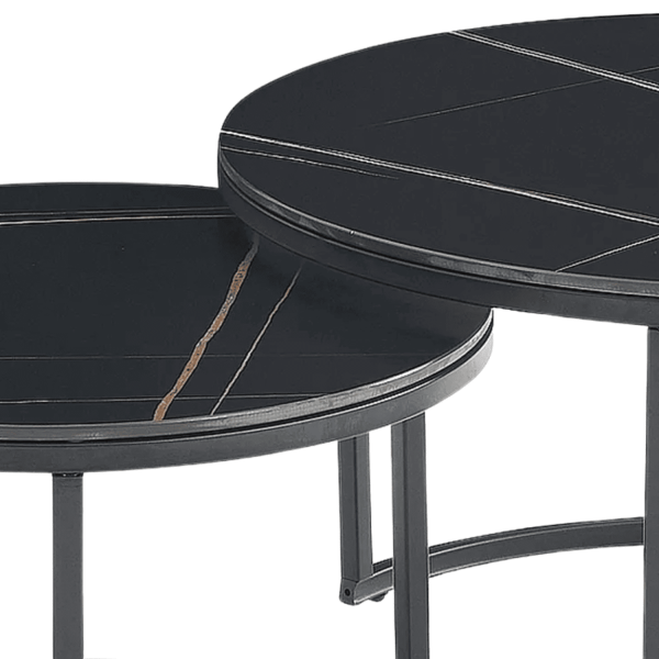 Ceramiczny Zestaw Ław Okrągłych do Salonu Pokoju Stolik Kawowy Czarny ARANTO