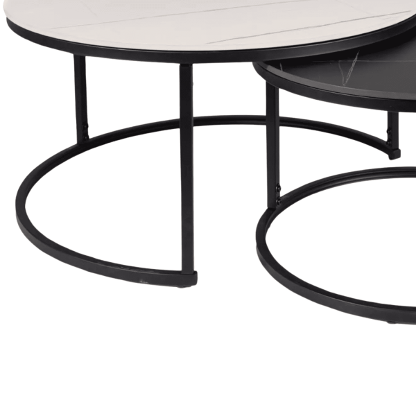 Ceramiczny Okrągły Zestaw Ław do Salonu Pokoju Stolik Czarny Biały ARANTO
