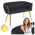 Nowoczesna Sofa Tapicerowana Glamour do Salonu Plecione Oparcie z Podłokietnikami Czarny Welur VELVI