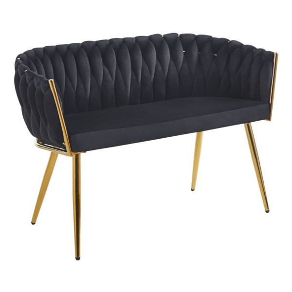 Nowoczesna Sofa Tapicerowana Glamour do Salonu Plecione Oparcie z Podłokietnikami Czarny Welur VELVI