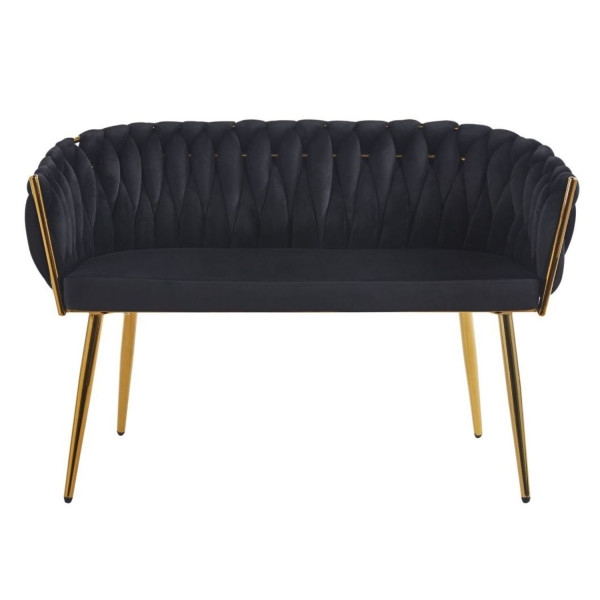Nowoczesna Sofa Tapicerowana Glamour do Salonu Plecione Oparcie z Podłokietnikami Czarny Welur VELVI