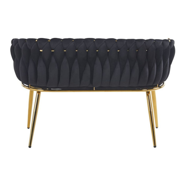 Nowoczesna Sofa Tapicerowana Glamour do Salonu Plecione Oparcie z Podłokietnikami Czarny Welur VELVI
