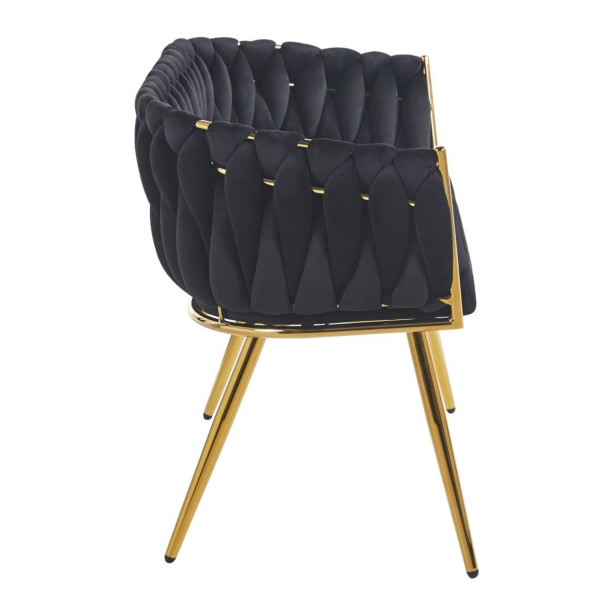 Nowoczesna Sofa Tapicerowana Glamour do Salonu Plecione Oparcie z Podłokietnikami Czarny Welur VELVI
