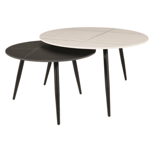 Zestaw Ław Okrągłych Ceramicznych do Salonu Pokoju Biały Czarny ORBI