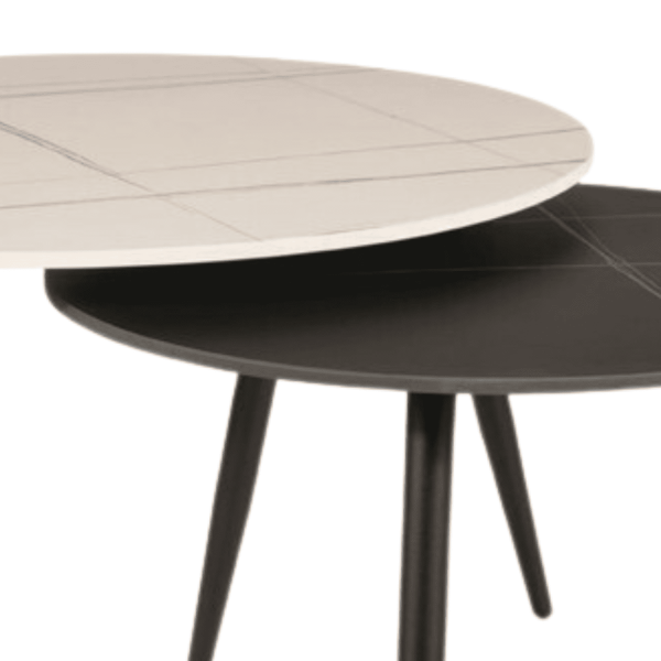 Zestaw Ław Okrągłych Ceramicznych do Salonu Pokoju Biały Czarny ORBI