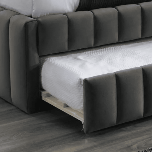 Tapicerowane Łóżko 120x200 Welurowe Sypialniane Szare do Sypialni LOVI