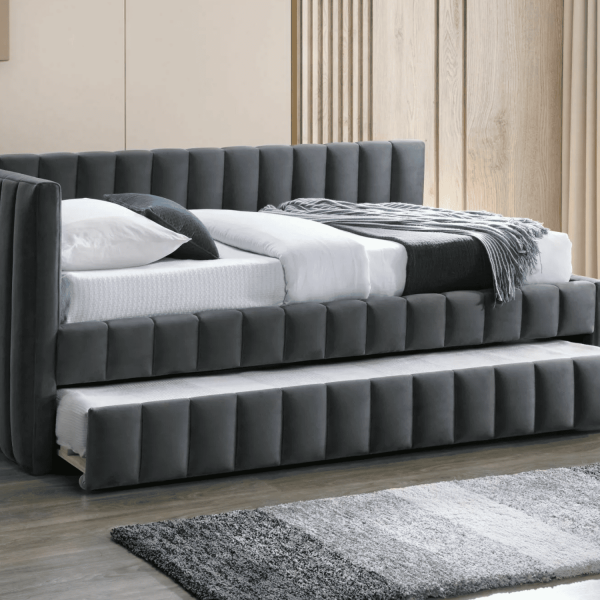 Tapicerowane Łóżko 120x200 Welurowe Sypialniane Szare do Sypialni LOVI