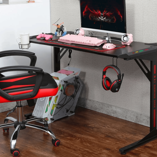 Gamingowe Biurko Komputerowe Loft Czarne do Pokoju Biura ATANI