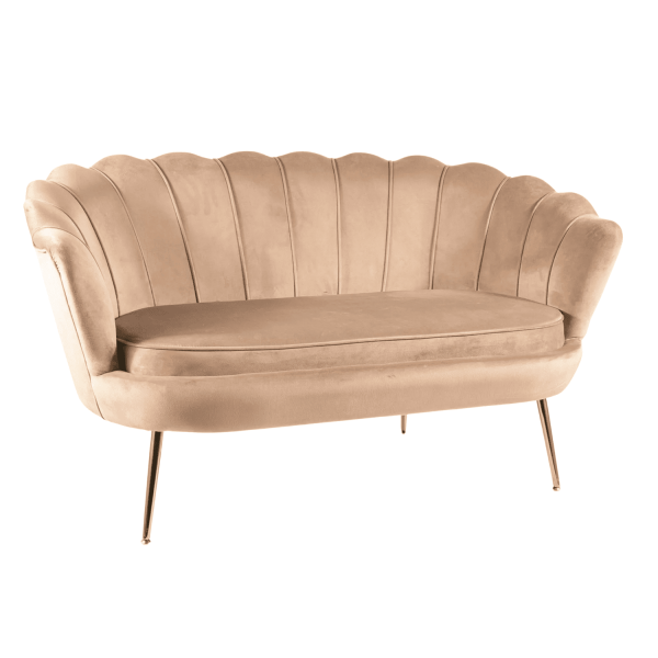 Wypoczynkowa Sofa Kanapa Welurowa Muszelka do Salonu Beżowa Złote Nogi CLARA