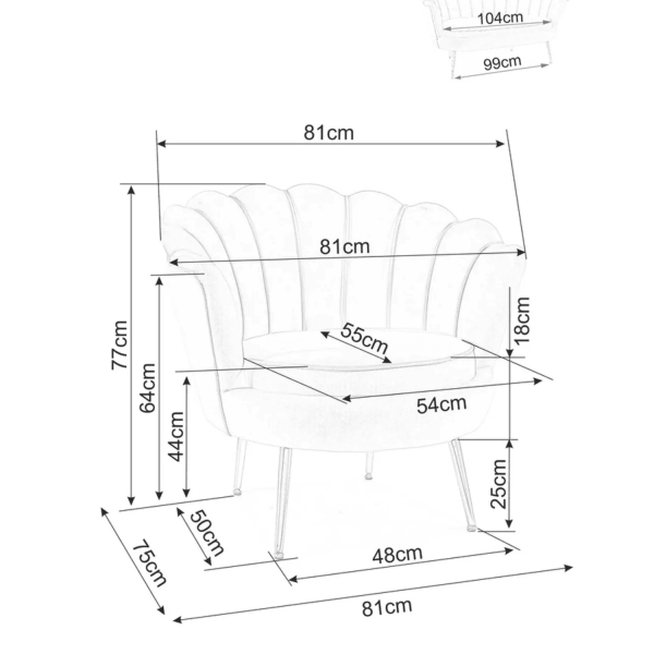 Wypoczynkowa Sofa Kanapa Welurowa Muszelka do Salonu Beżowa Złote Nogi CLARA