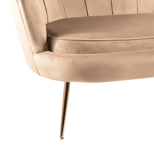 Wypoczynkowa Sofa Kanapa Welurowa Muszelka do Salonu Beżowa Złote Nogi CLARA