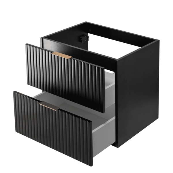 Szafka pod Umywalkę 60 cm Czarna Ryflowana FLOW Szuflady z Góry