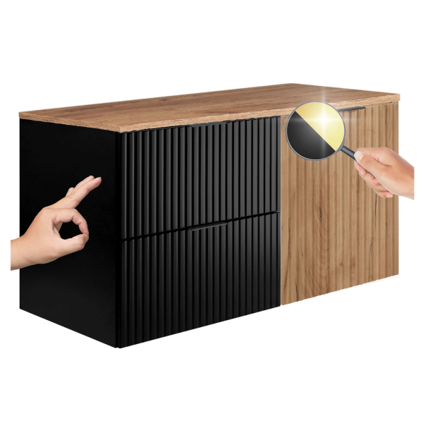 Szafka pod Umywalkę 100 cm Czarna  Dąb Ryflowana FLOW