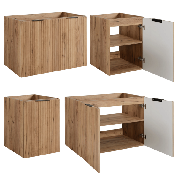 Szafka do Łazienki 120 cm z Blatem Wisząca Dąb FLOW Półki