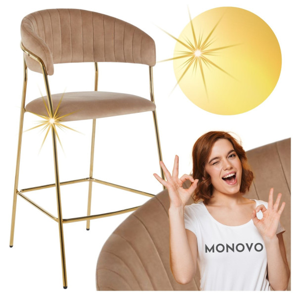 Nowoczesny Hoker Tapicerowany do Baru Kuchni Glamour Cappuccino Złoty ATAN