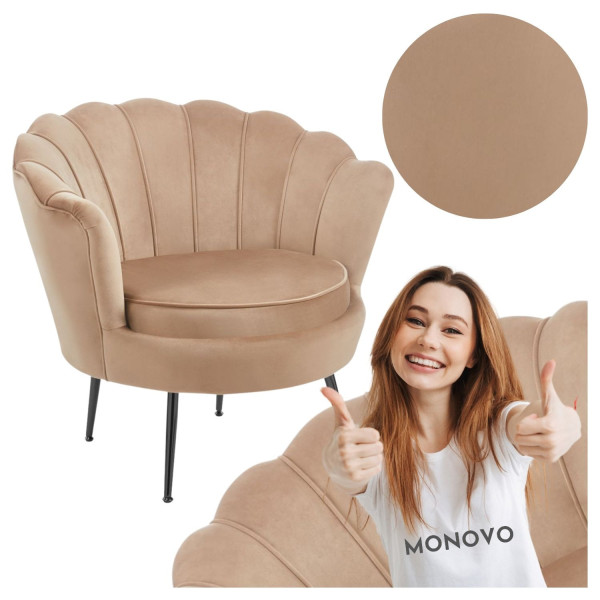 Wypoczynkowy Fotel Tapicerowany Muszelka do Salonu Czarne Nogi Welurowy Cappuccino AMILA