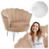 Fotel Tapicerowany Muszelka Glamour Chromowane Nogi Srebrne Cappuccino Welurowy AMILA