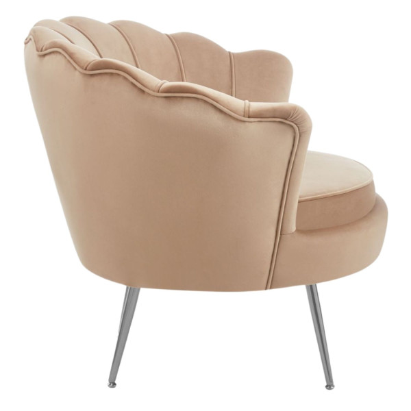 Fotel Tapicerowany Muszelka Glamour Chromowane Nogi Srebrne Cappuccino Welurowy AMILA