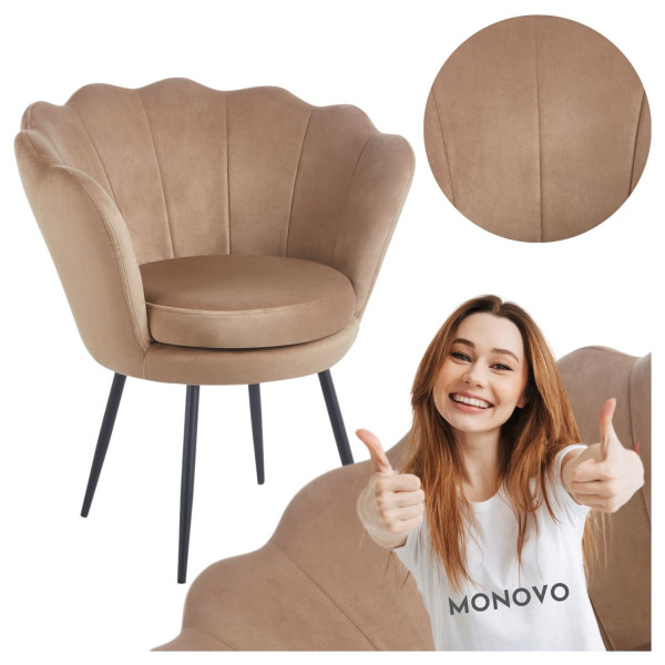 Nowoczesne Krzesło Muszelka Tapicerowane Welurowe Ciemny Beż do Salonu Loft Boho RAVEO