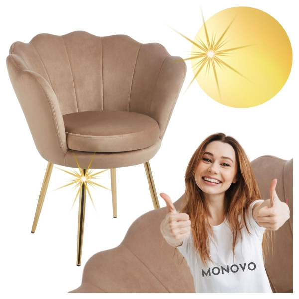 Nowoczesne Krzesło Fotelowe Tapicerowane do Salonu Glamour Cappuccino Ciemny Beż Złote Nogi RAVEO