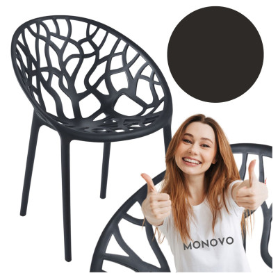 Krzesło Plastikowe do Jadalni Salonu w Stylu Loft Nowoczesne Ażurowe Oparcie Czarne LOMEL