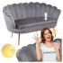 Szara Kanapa Muszelka Sofa Welurowa do Salonu Glamour Złote Nogi ZENDAYA