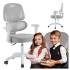 Ergonomiczny Fotel Obrotowy dla Dziecka Szary do Biurka i Nauki z Siatki JUNI Szara Siatka