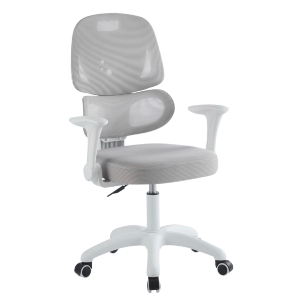 Ergonomiczny Fotel Obrotowy dla Dziecka Szary do Biurka i Nauki z Siatki JUNI Szara Siatka