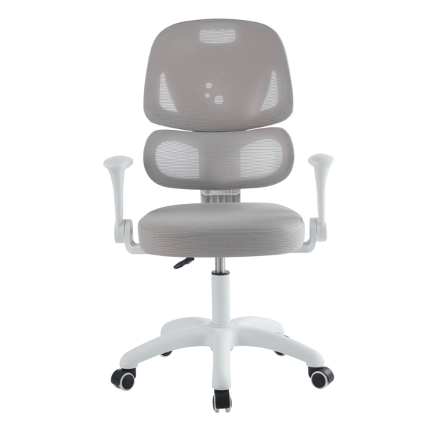 Ergonomiczny Fotel Obrotowy dla Dziecka Szary do Biurka i Nauki z Siatki JUNI Szara Siatka