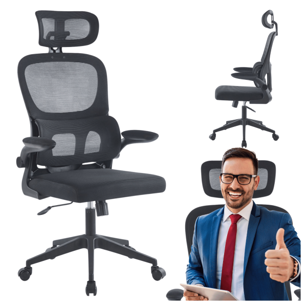 Ergonomiczny Fotel Obrotowy Biurowy do Biurka Komputera z Siatki ASTA Czarny