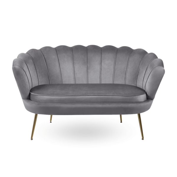 Szara Kanapa Muszelka Sofa Welurowa do Salonu Glamour Złote Nogi ZENDAYA