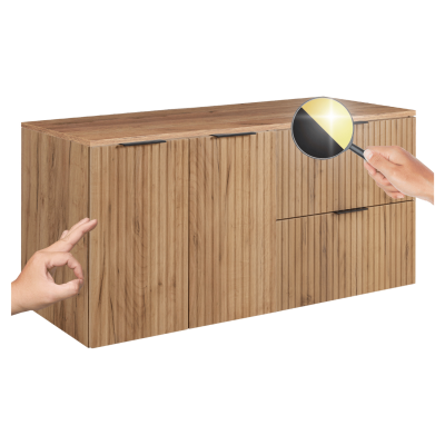 Szafka Łazienkowa z Blatem 120 cm Wisząca Dąb FLOW Dwa Kolory Uchwytów